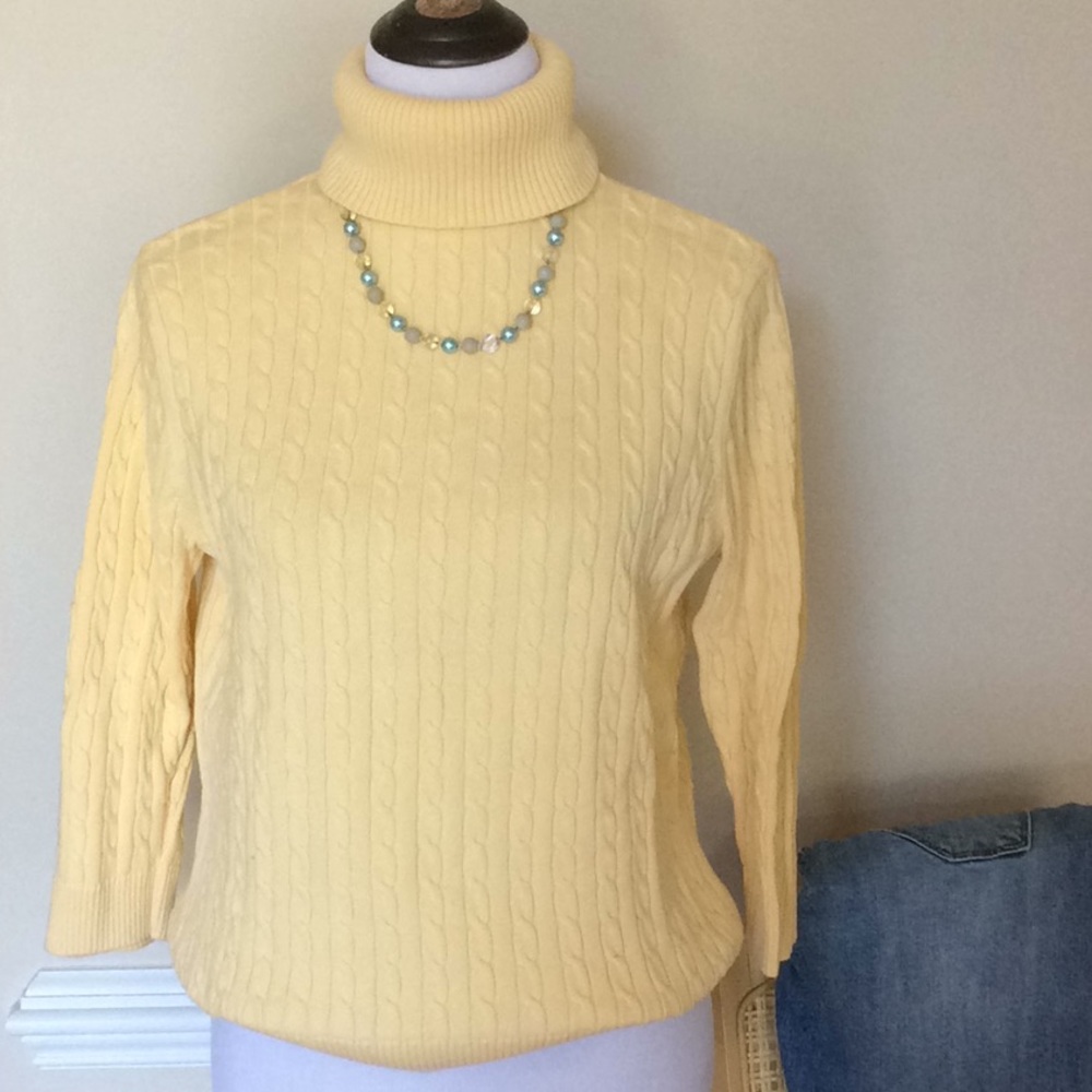 Pria 100% cotton cableknit turtleneck sunny yellow